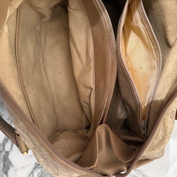 Vintage Gucci GG Monogram Boston Bag Tan Leather Trim top handle FLAW - Picture 13 of 16